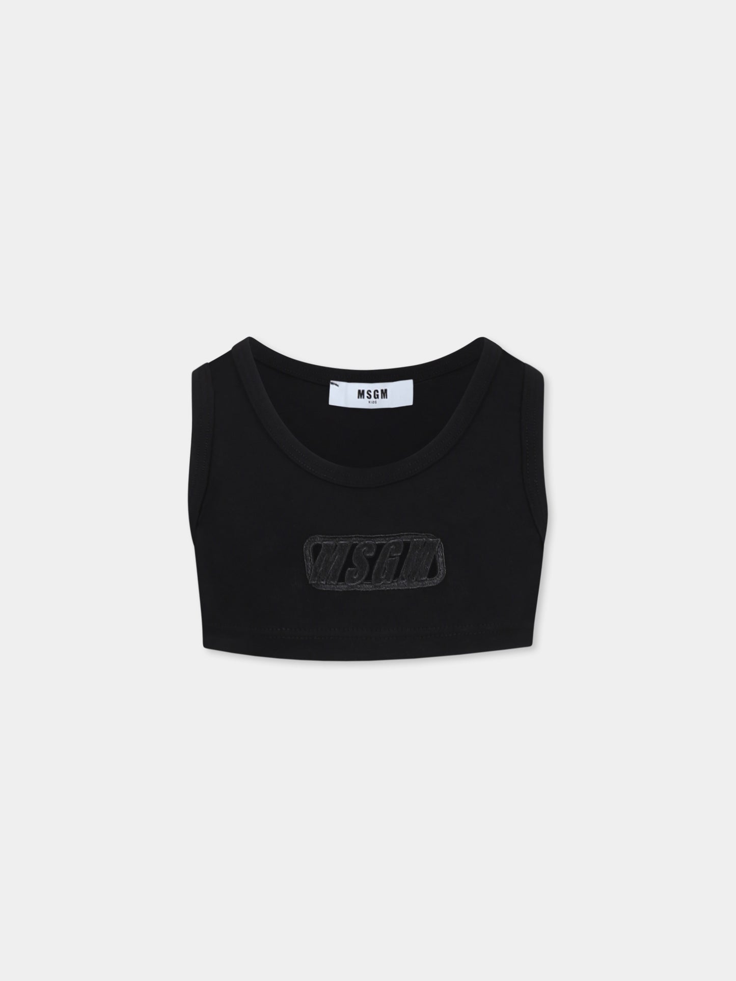 Canotta crop nera per bambina con logo