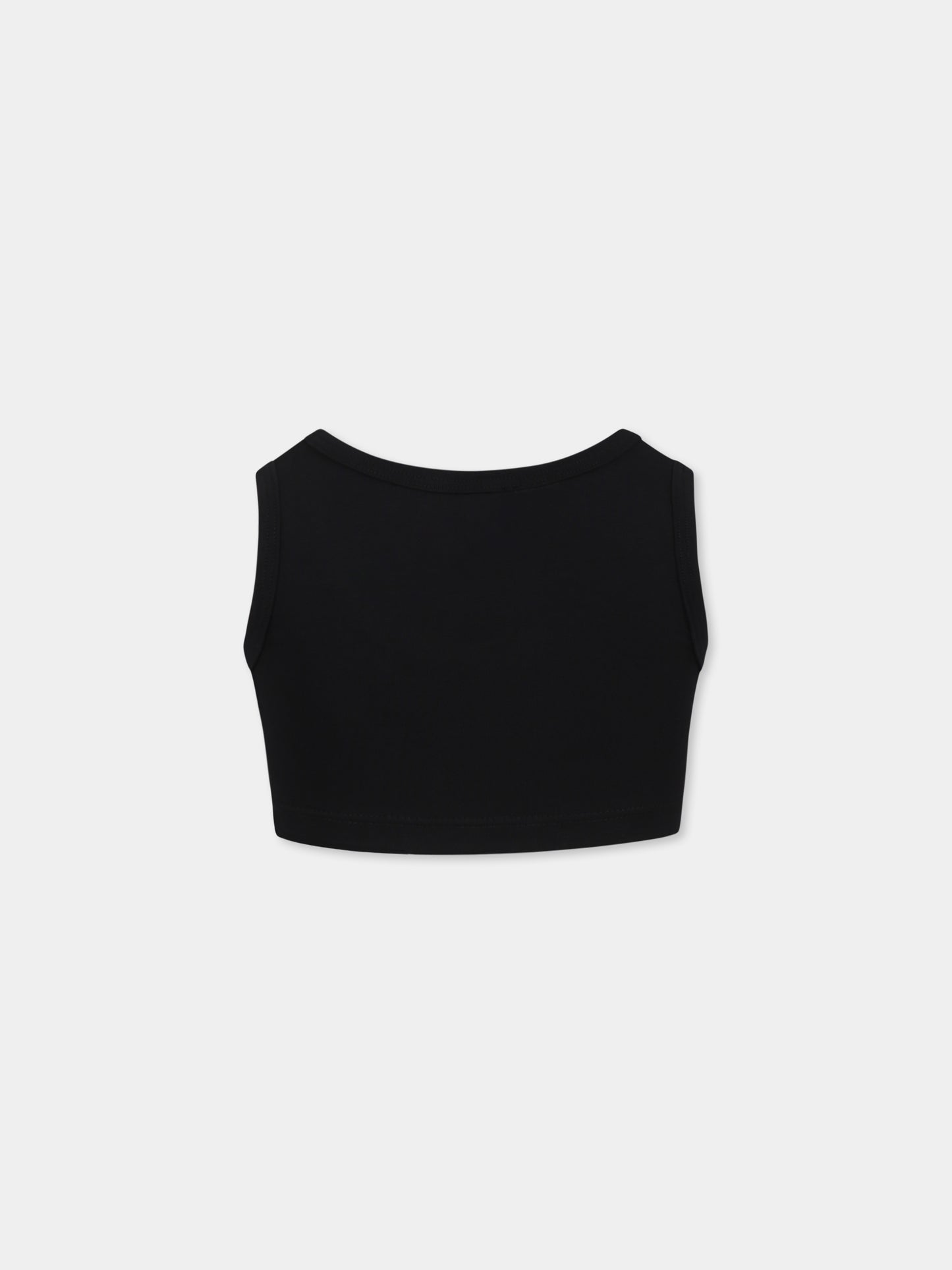 Canotta crop nera per bambina con logo