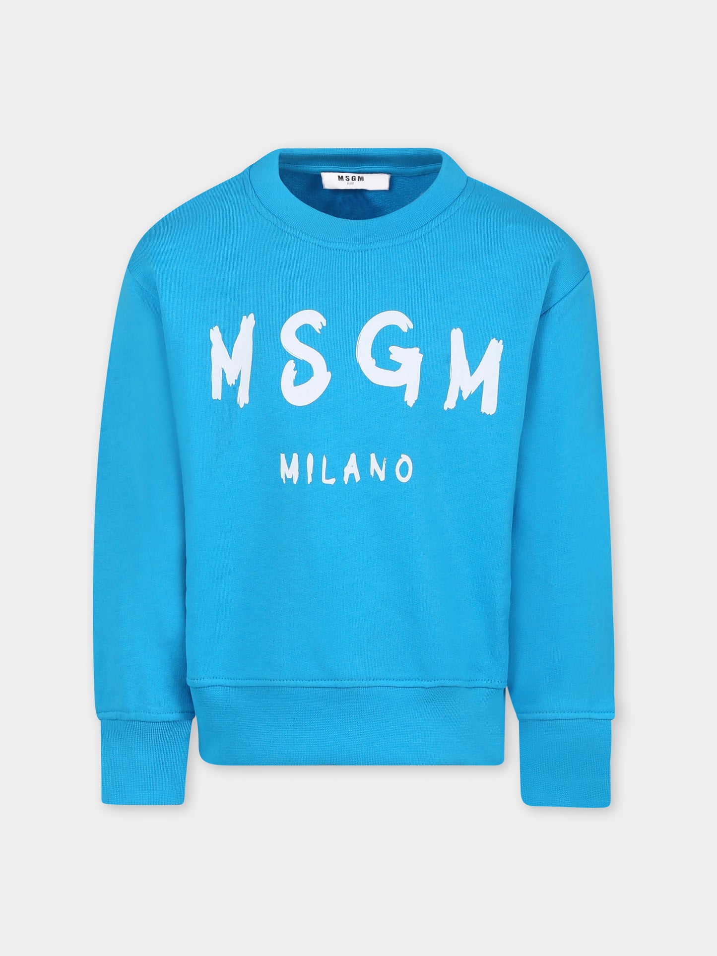 Felpa azzurra per bambini con logo,Msgm Kids,S5MSJUSW050 MS011