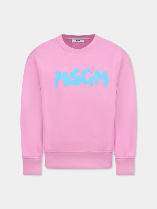 Felpa rosa per bambina con logo,Msgm Kids,S5MSJUSW053 MS003