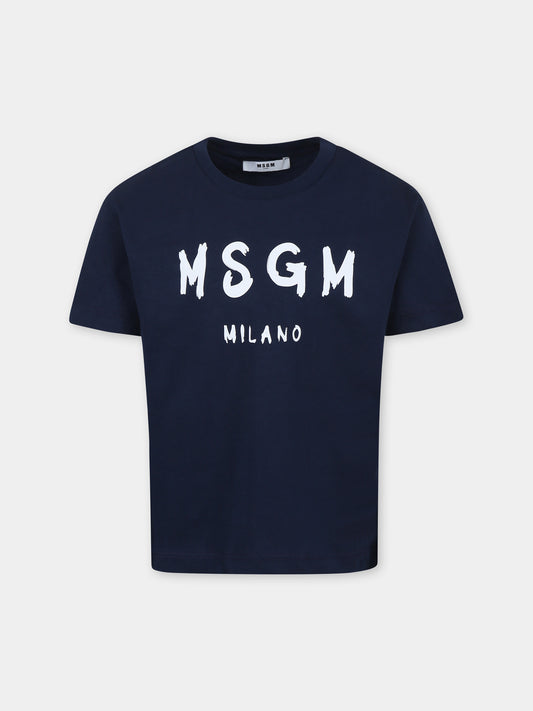 T-shirt blu per bambini con logo