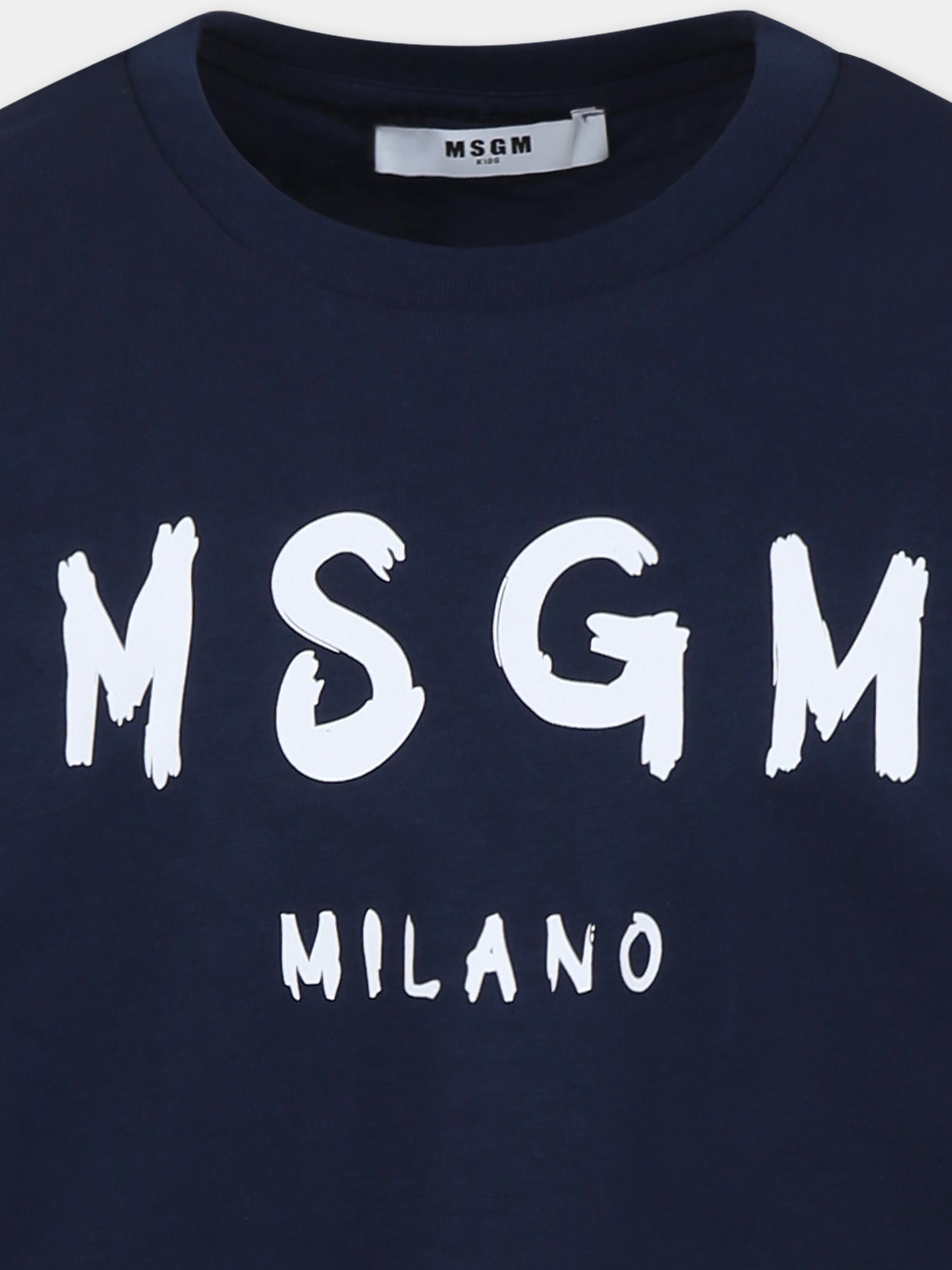 T-shirt blu per bambini con logo,Msgm Kids,S5MSJUTH063 060