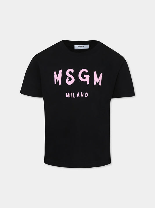 T-shirt nera per bambina con logo,Msgm Kids,S5MSJUTH063 110/75