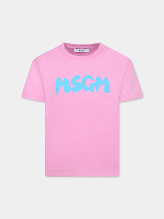 T-shirt rosa per bambina con logo