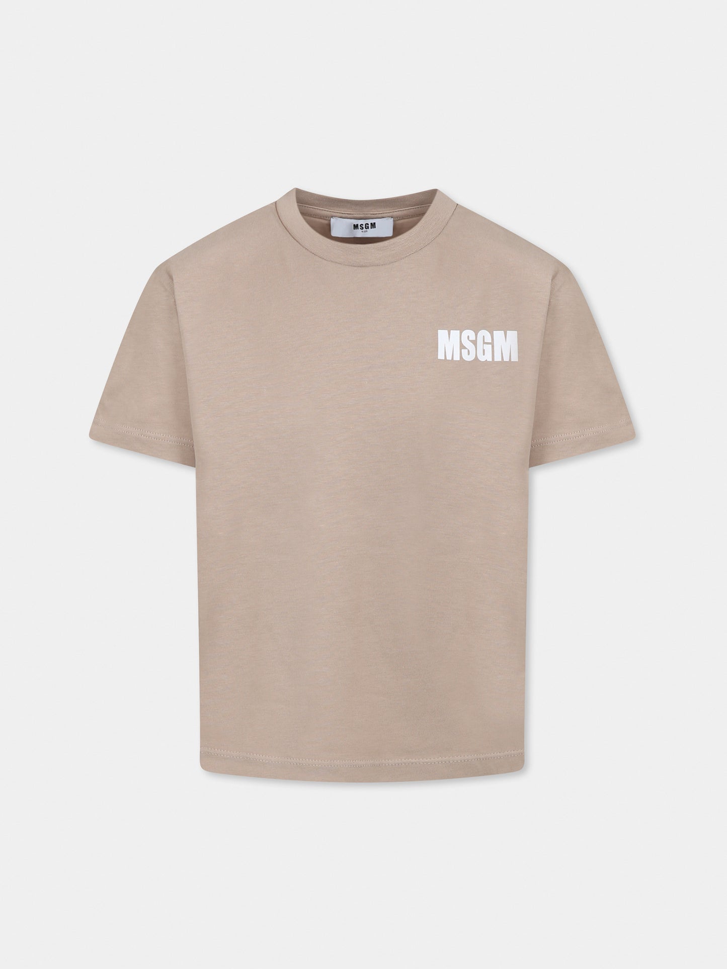 T-shirt beige per bambini con logo