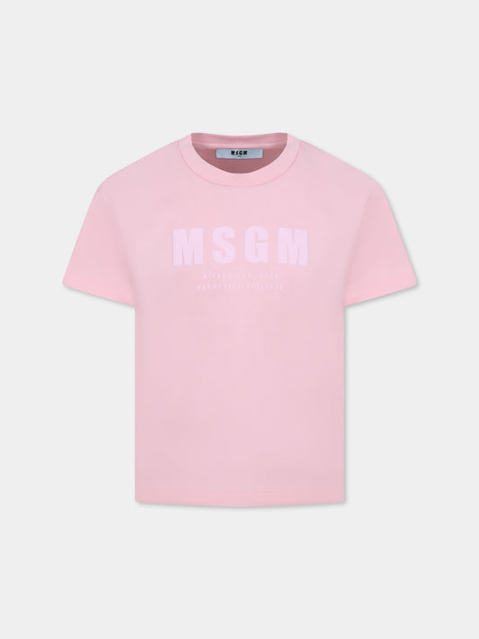 T-shirt rosa per bambina con logo