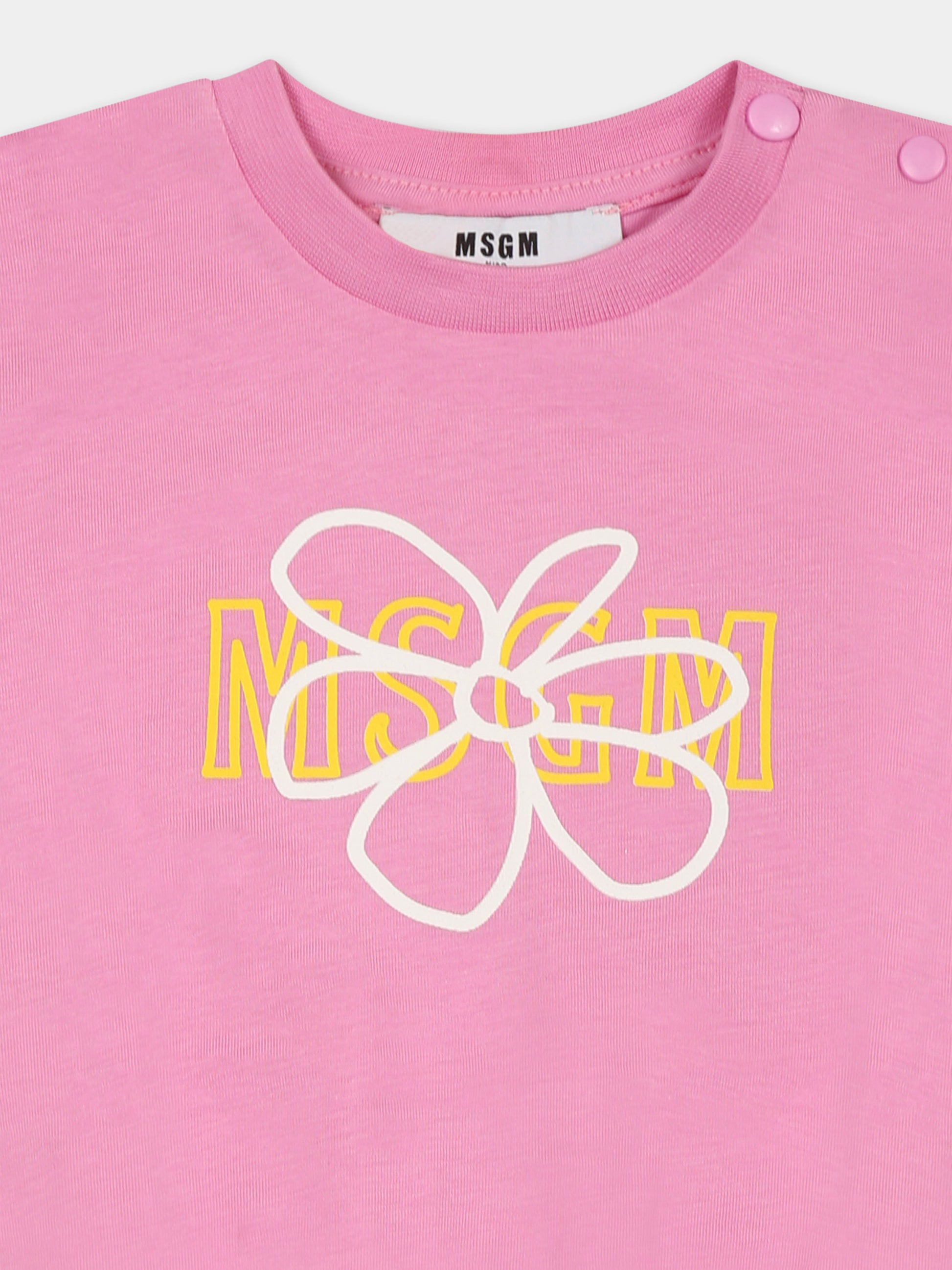 Vestito rosa per neonata con fiore e logo,Msgm Kids,S5MSNGDR306 MS003