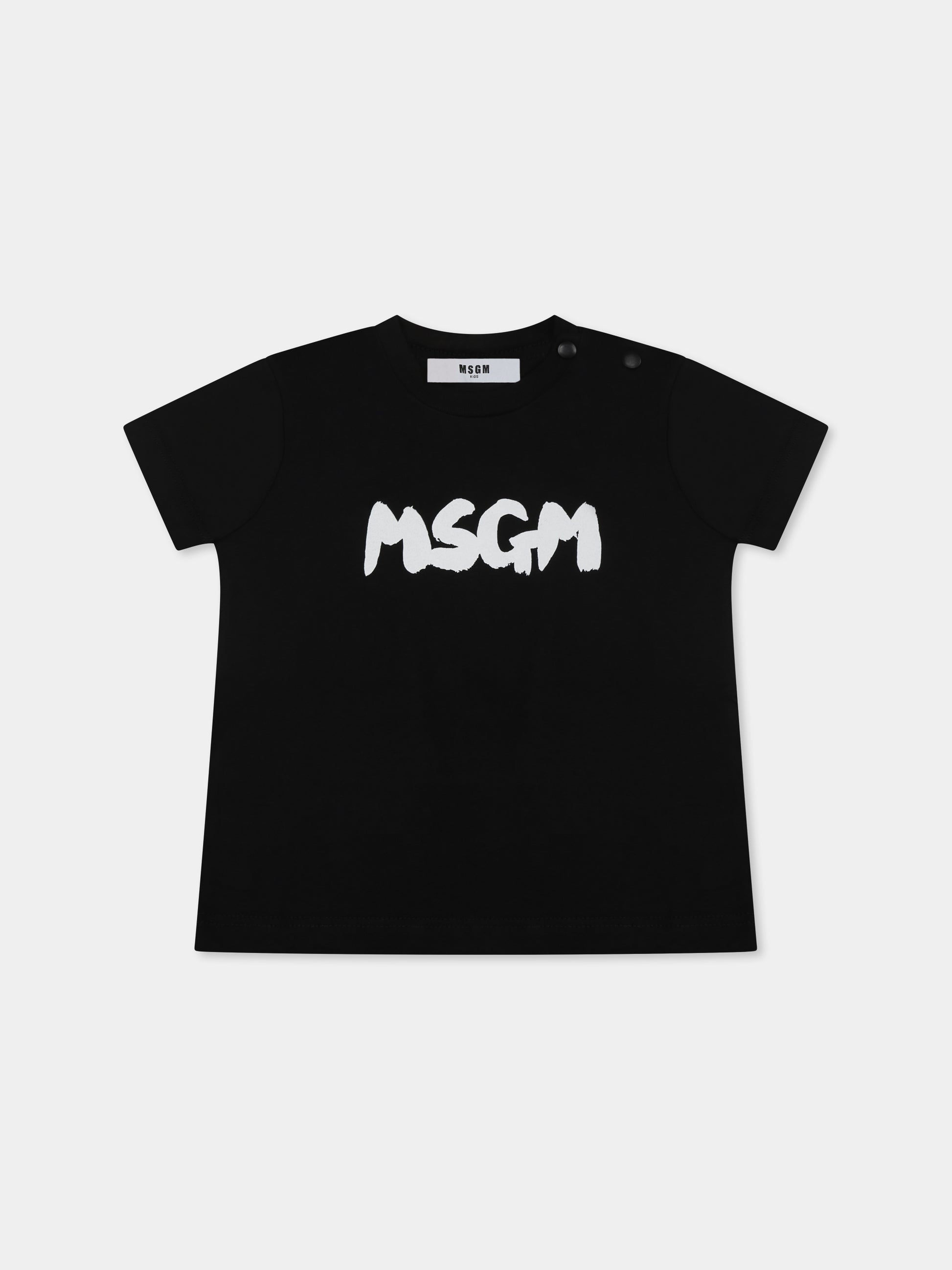 T-shirt nera per neonati con logo,Msgm Kids,S5MSUNTH310 110