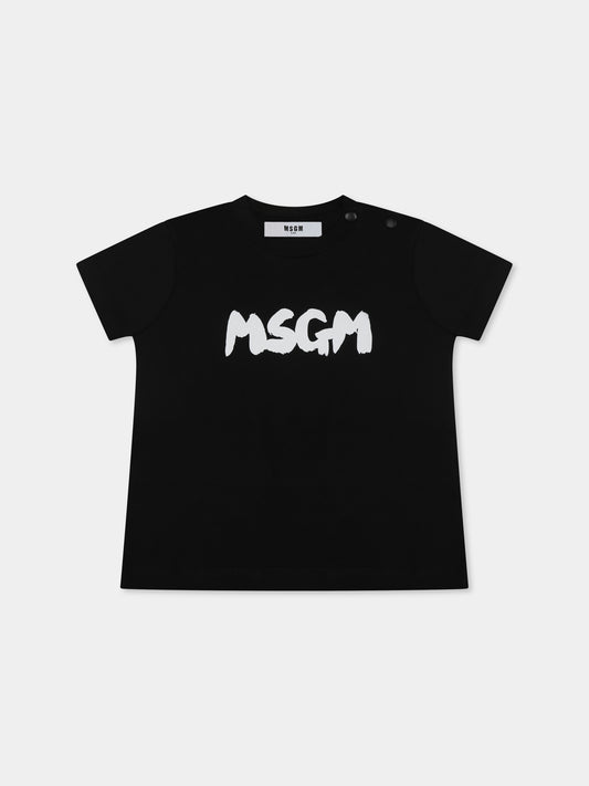 T-shirt nera per neonati con logo,Msgm Kids,S5MSUNTH310 110