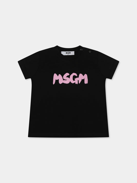 T-shirt nera per neonata con logo,Msgm Kids,S5MSUNTH310 110/75