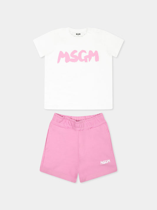 Completo rosa per neonata con logo,Msgm Kids,S5MSUNTR315 MS019