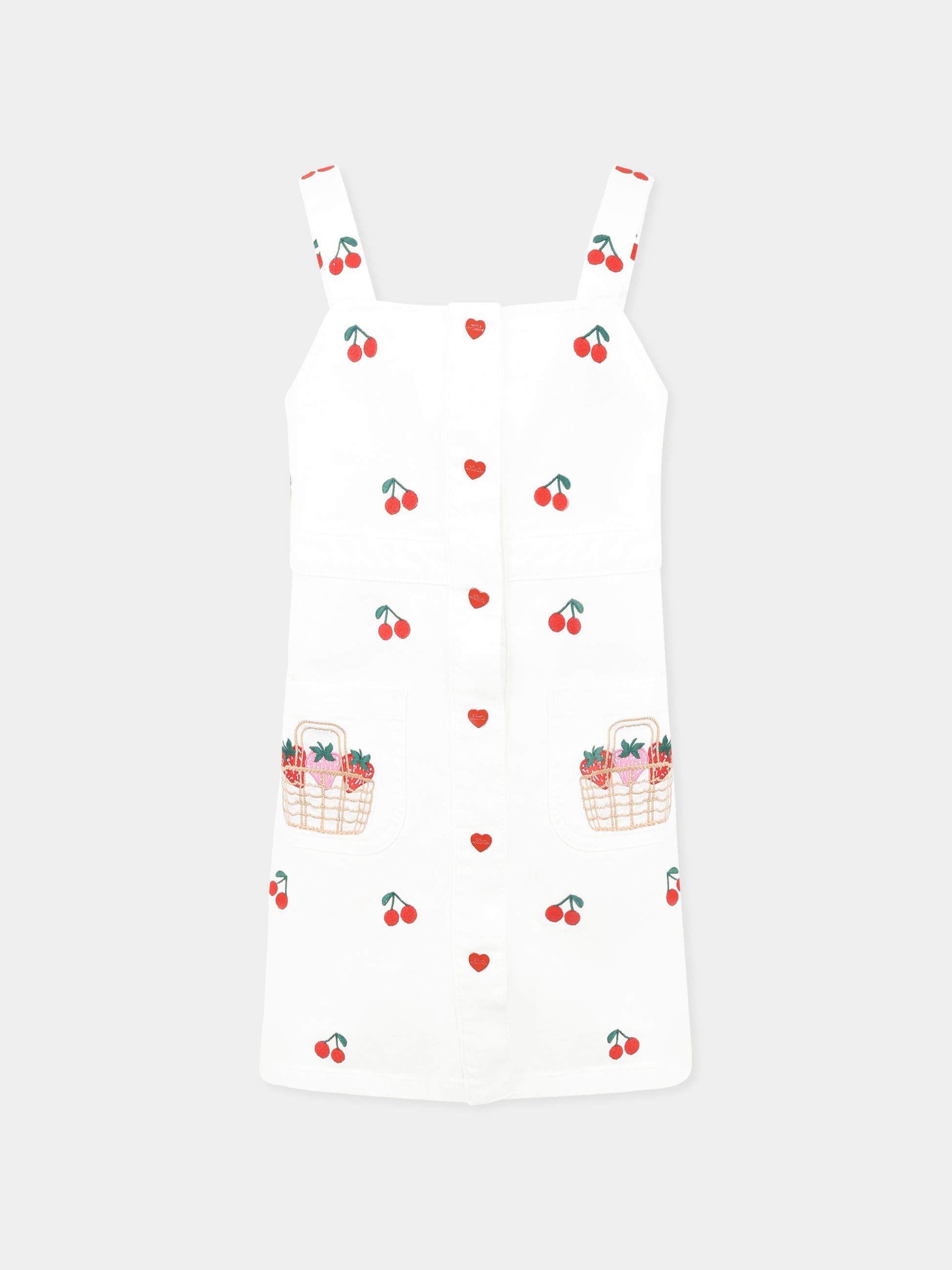 Salopette bianca per bambina con ciliegie all over,Stella Mccartney Kids,TW1B82 Z2573 101EM