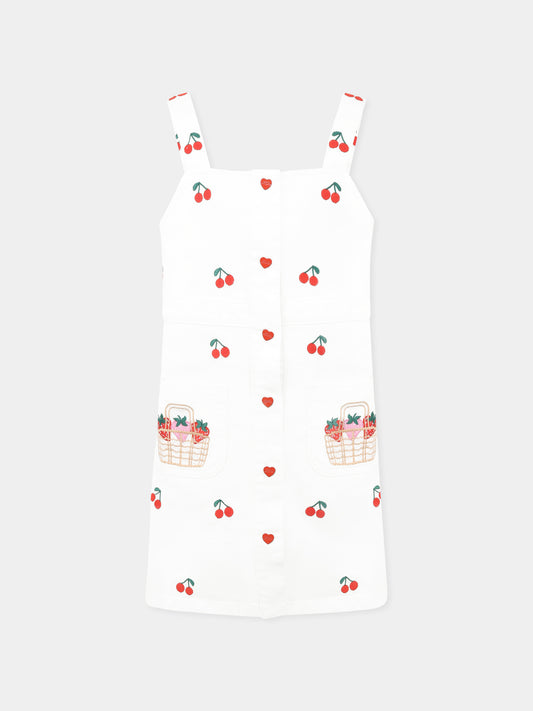 Salopette bianca per bambina con ciliegie all over,Stella Mccartney Kids,TW1B82 Z2573 101EM