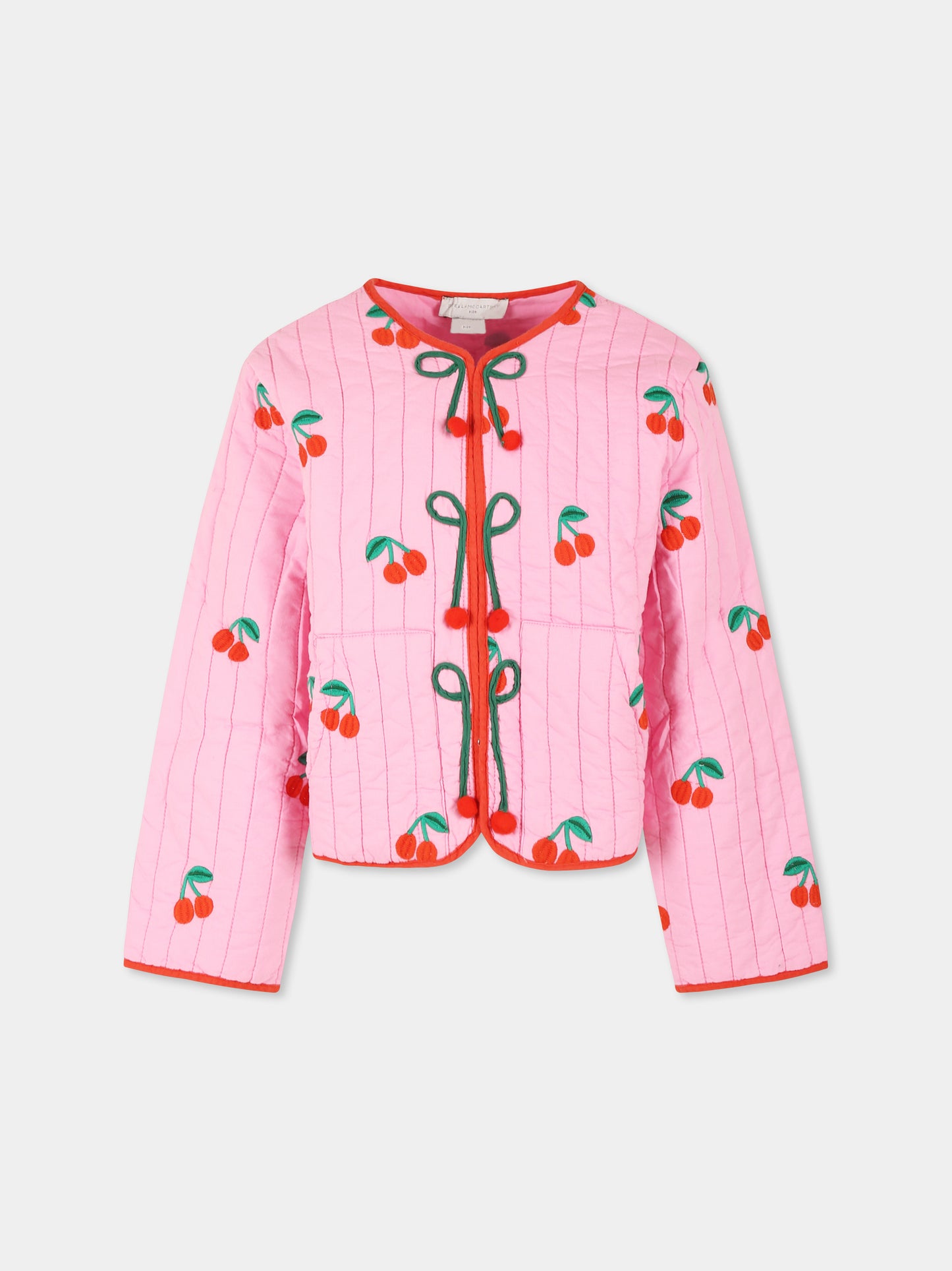 Giubbotto rosa per bambina con ciliegie all over,Stella Mccartney Kids,TW2A47 Z2598 552EM