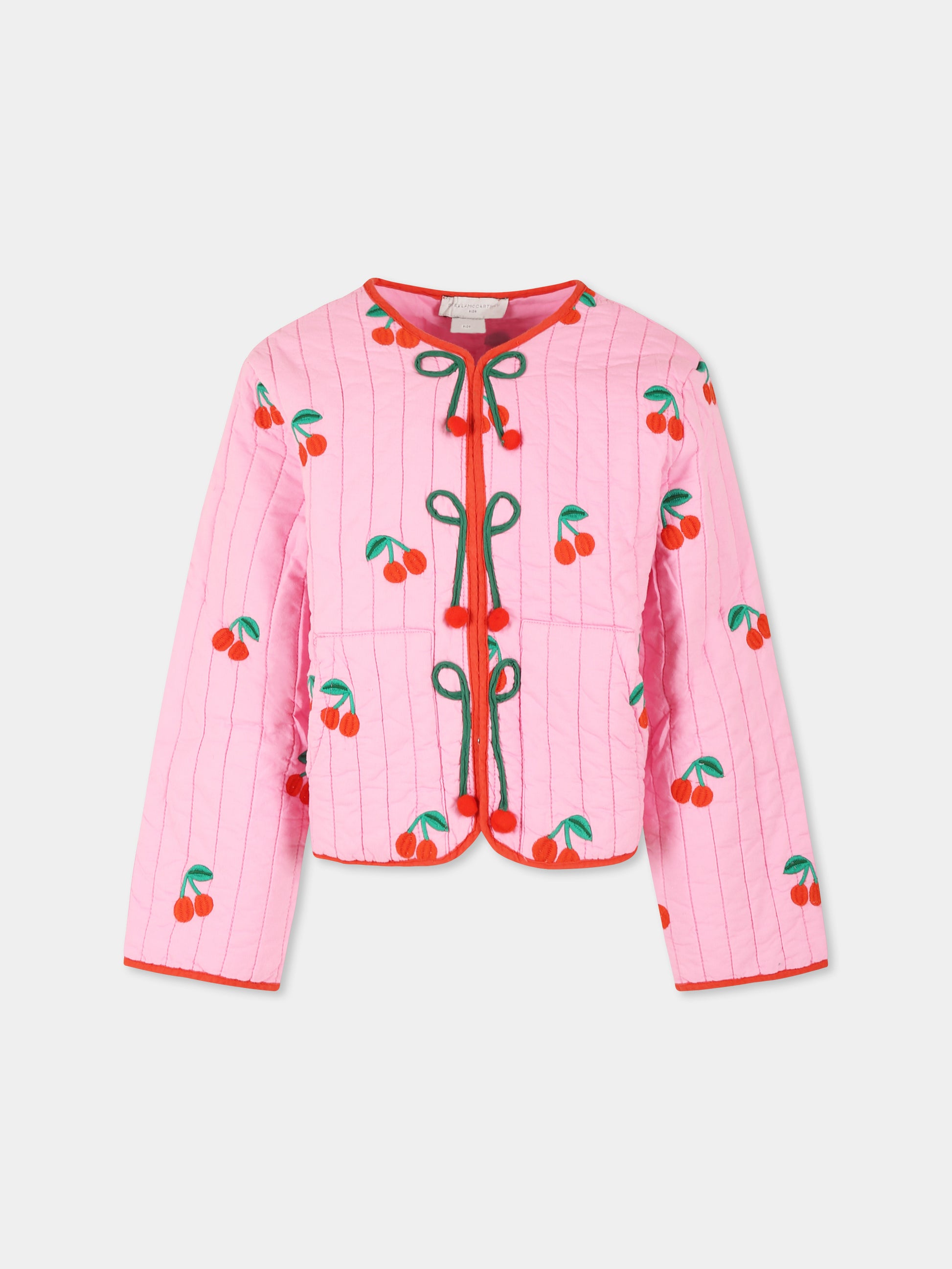 Giubbotto rosa per bambina con ciliegie all over,Stella Mccartney Kids,TW2A47 Z2598 552EM