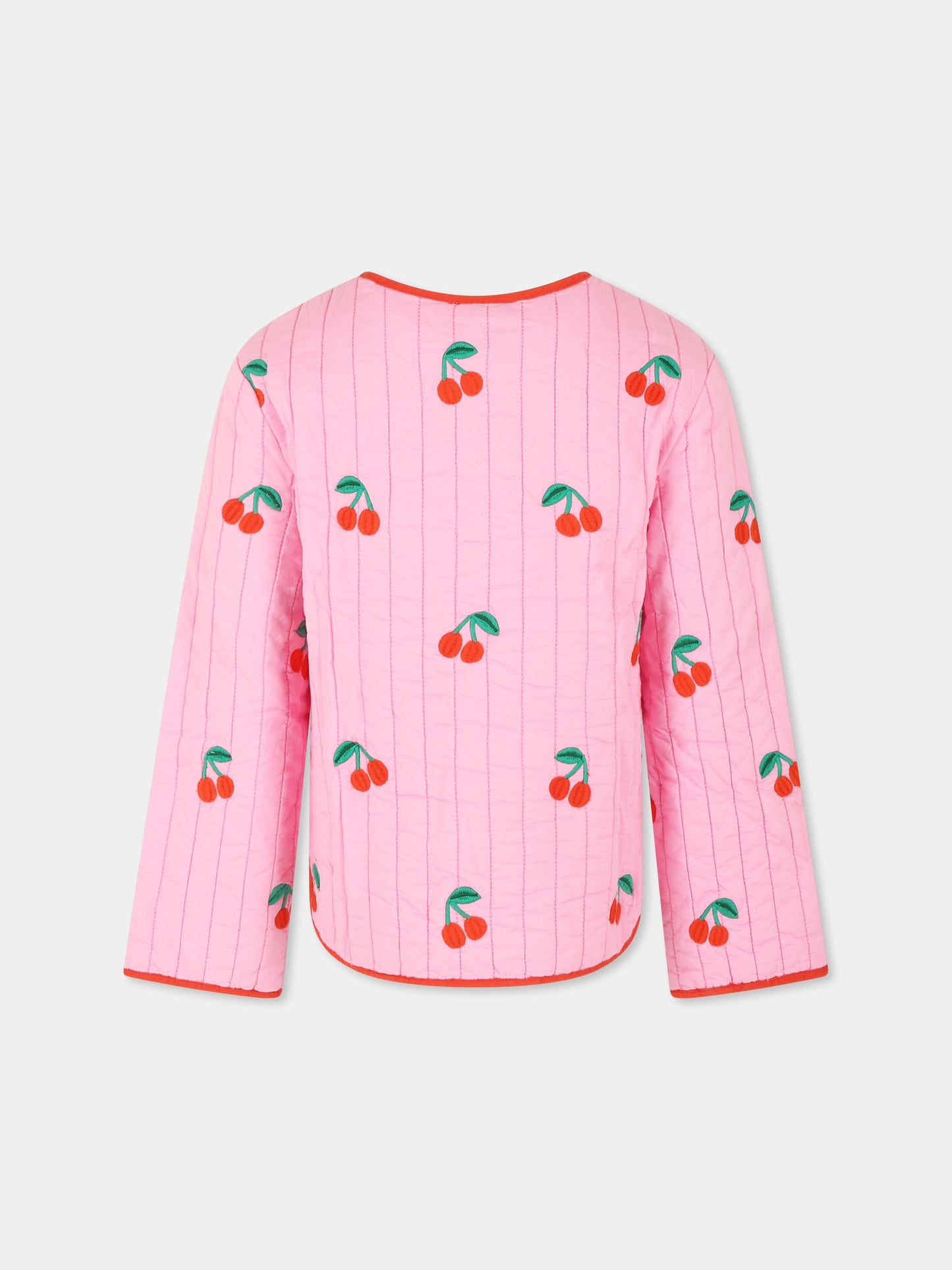 Giubbotto rosa per bambina con ciliegie all over,Stella Mccartney Kids,TW2A47 Z2598 552EM