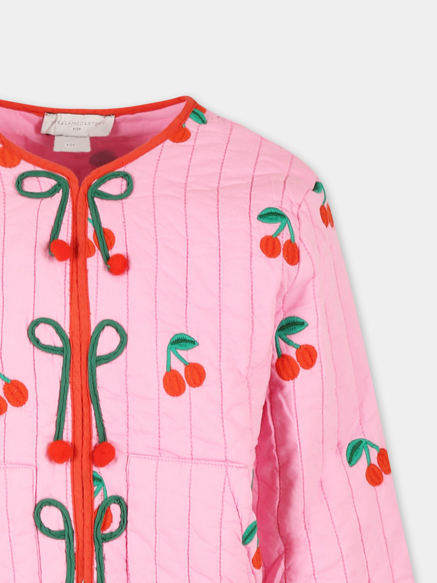 Giubbotto rosa per bambina con ciliegie all over,Stella Mccartney Kids,TW2A47 Z2598 552EM