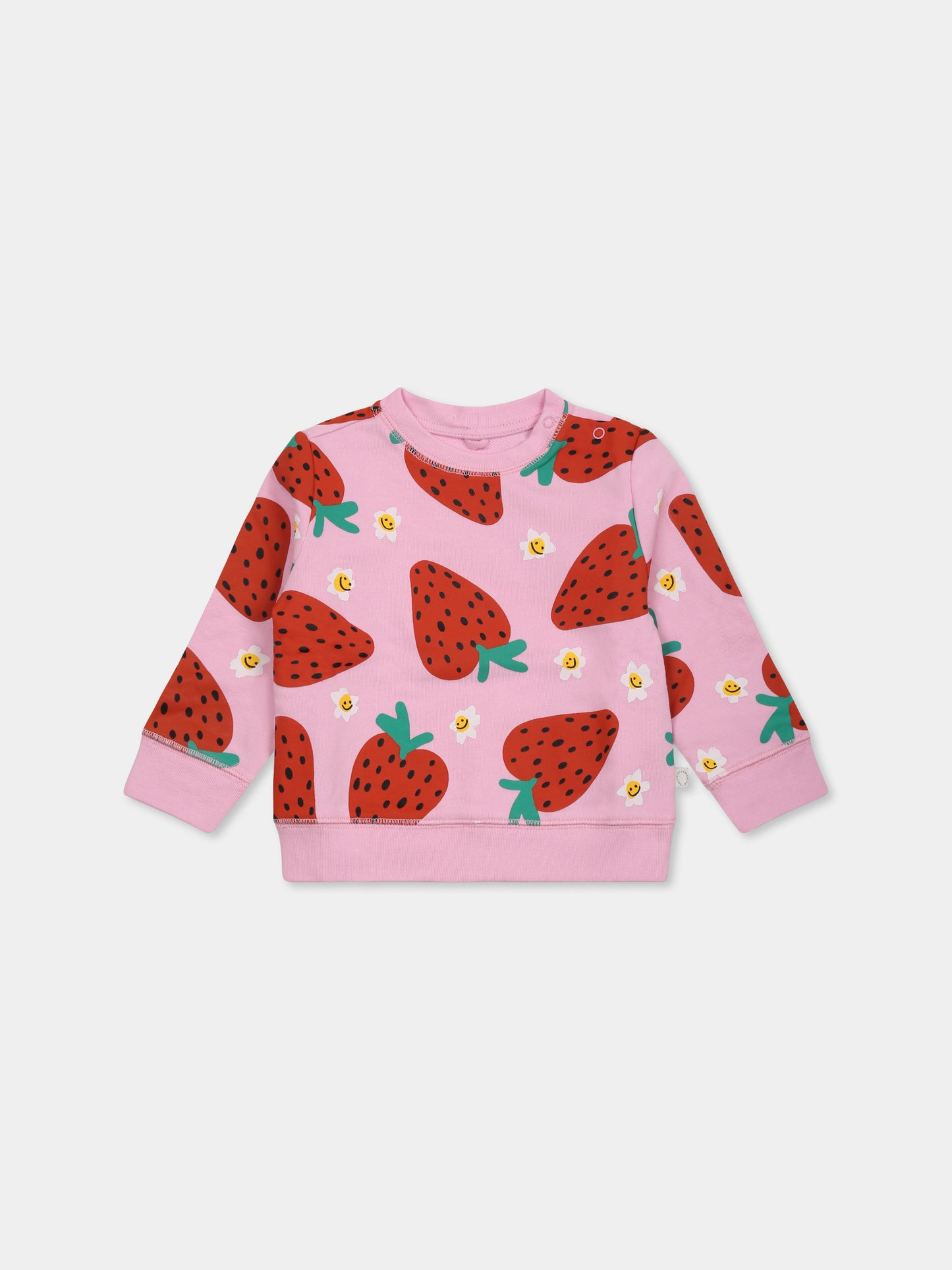 Felpa rosa per neonata con fragole all over,Stella Mccartney Kids,TW4060 Z2727 51CMC