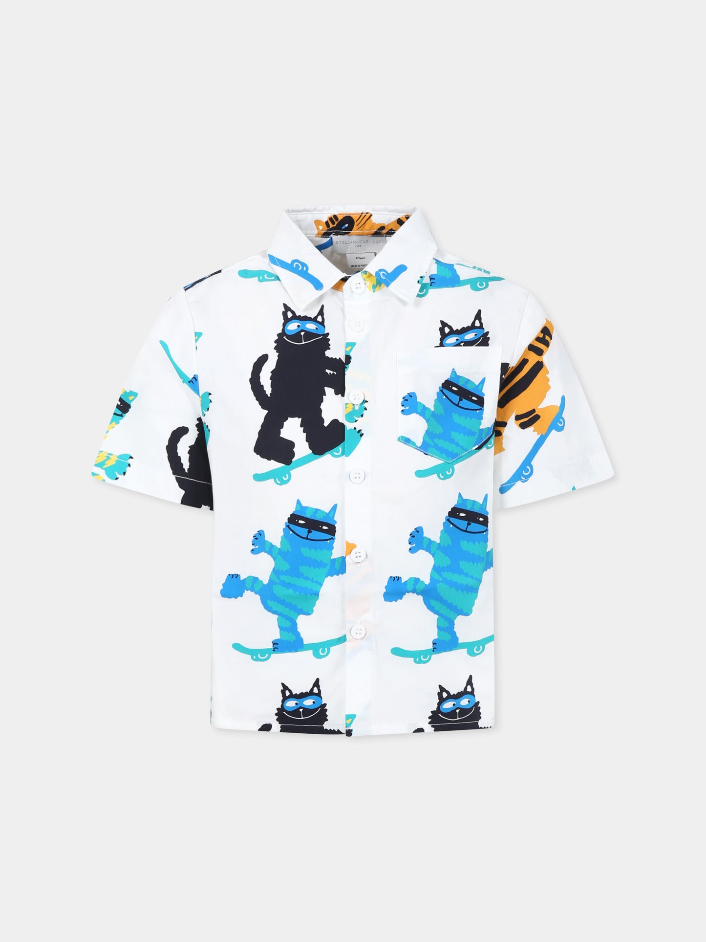 Camicia bianca per bambino con gatti all over,Stella Mccartney Kids,TW5P21 Z2642 101MC