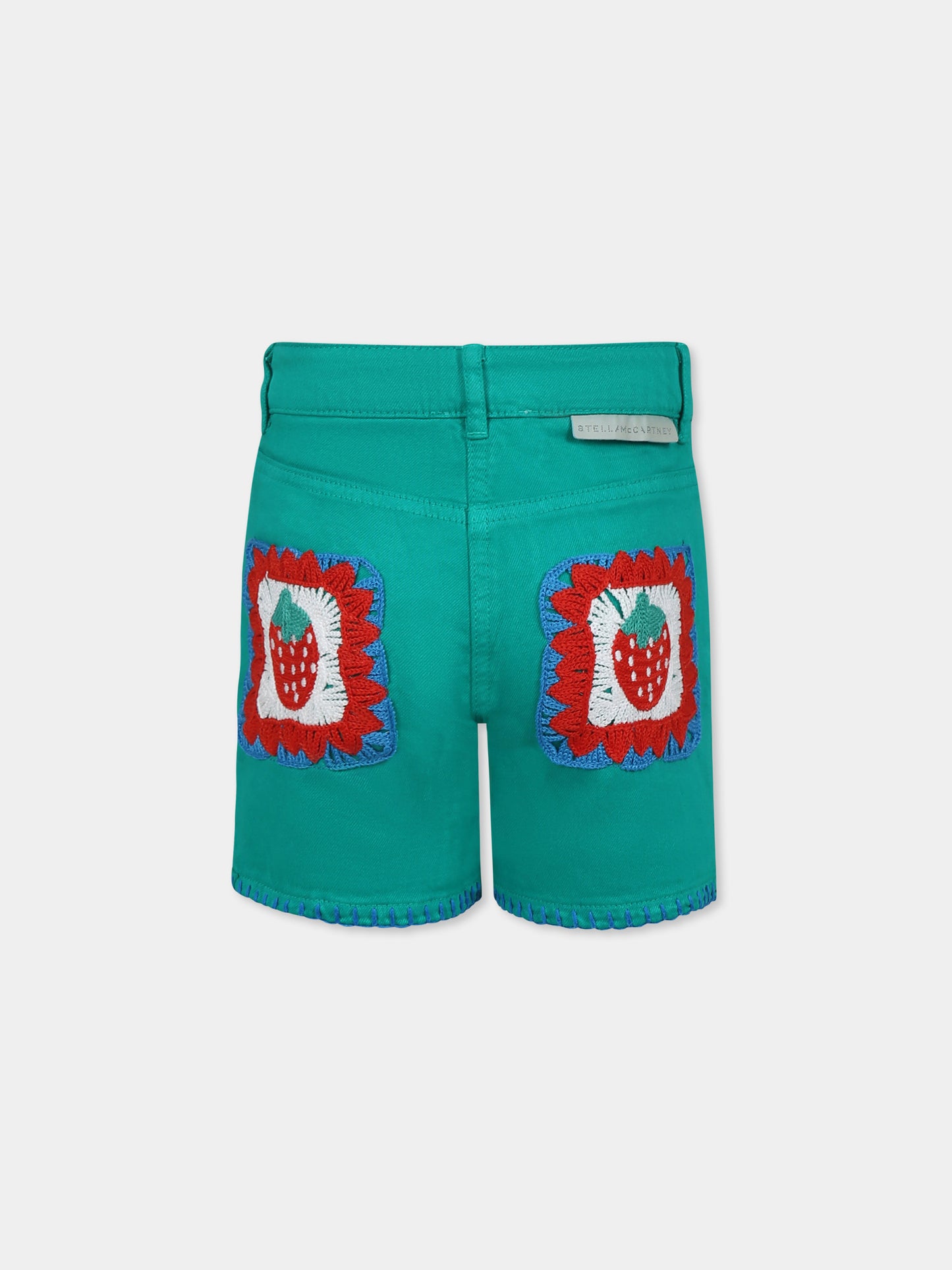 Shorts verdi per bambina con fragola