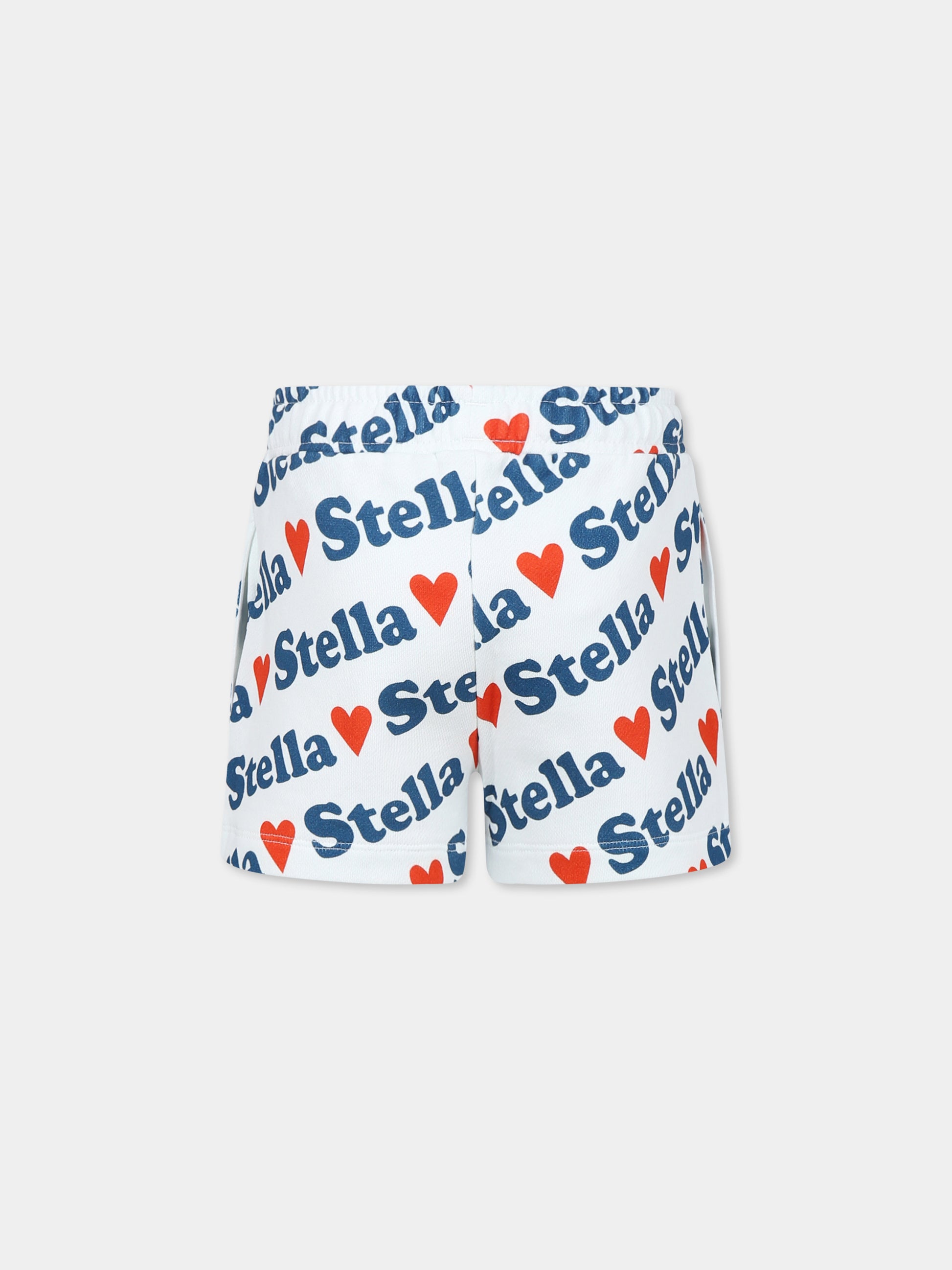 Shorts bianchi per bambina con logo all over,Stella Mccartney Kids,TW6E29 Z2533 101MC
