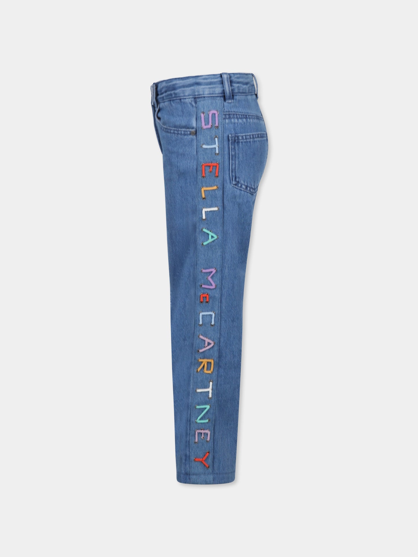 Jeans blu per bambina con logo multicolor,Stella Mccartney Kids,TW6E40 Z0746 614