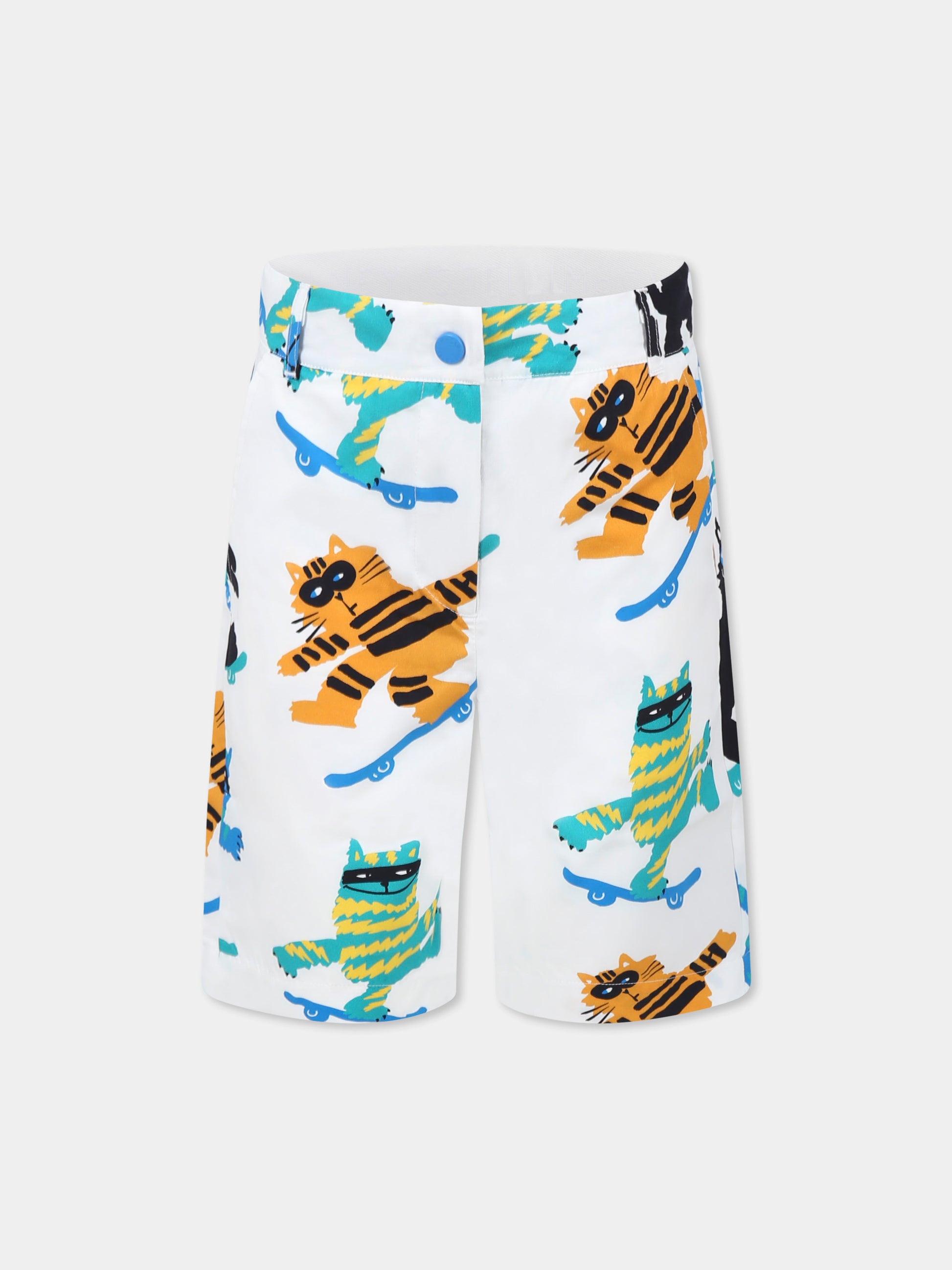 Shorts bianchi per bambino con gatti all over,Stella Mccartney Kids,TW6Q19 Z2642 101MC