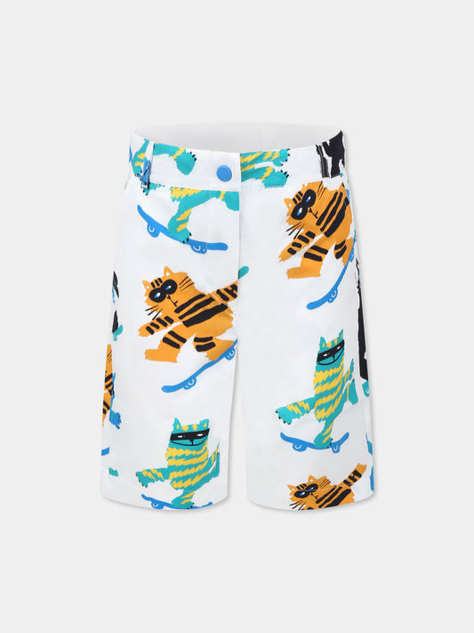Shorts bianchi per bambino con gatti all over,Stella Mccartney Kids,TW6Q19 Z2642 101MC