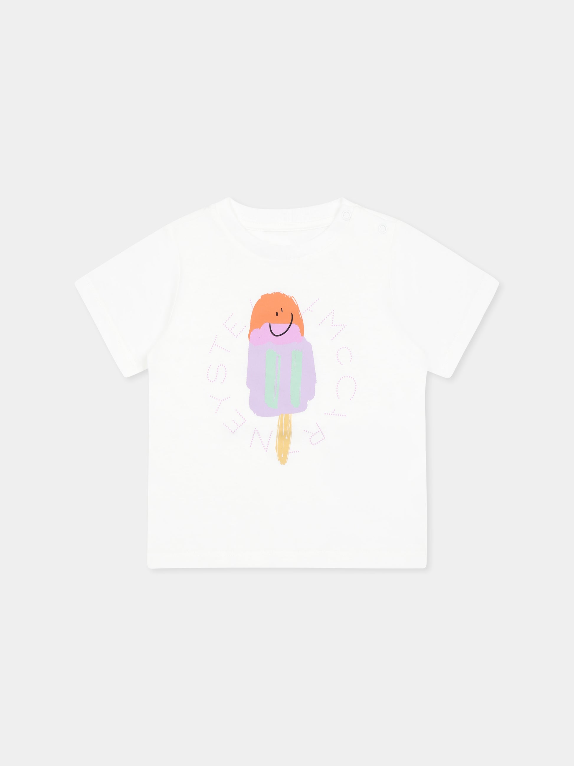 T-shirt bianca per neonata con gelato e logo,Stella Mccartney Kids,TW8161 Z0434 101