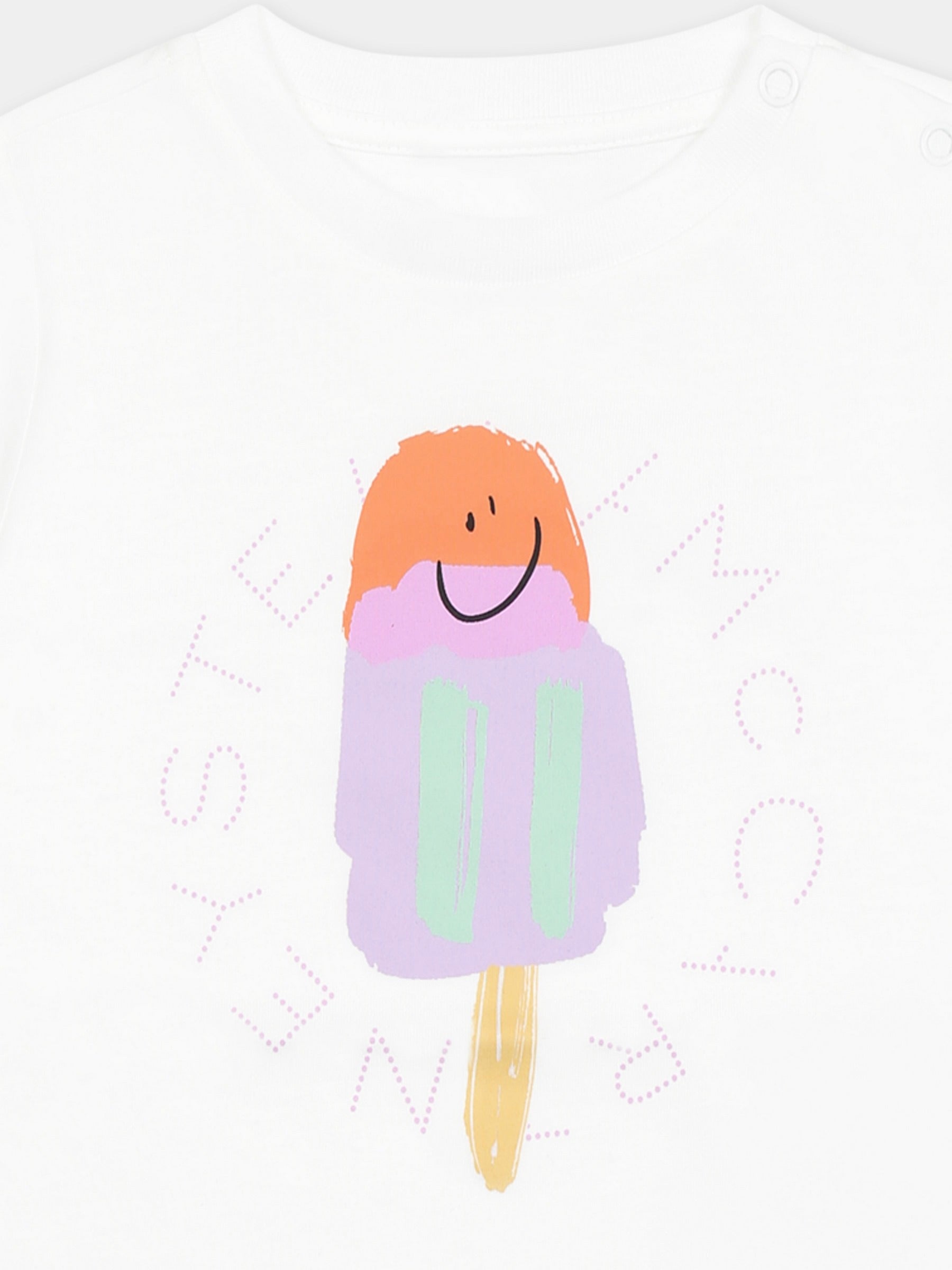 T-shirt bianca per neonata con gelato e logo,Stella Mccartney Kids,TW8161 Z0434 101