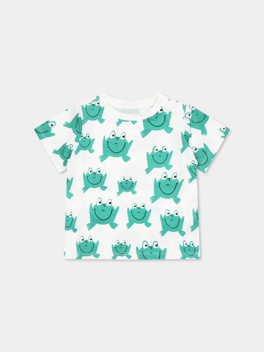 T-shirt bianca per neonato con rana all-over,Stella Mccartney Kids,TW8561 Z2722 101MC