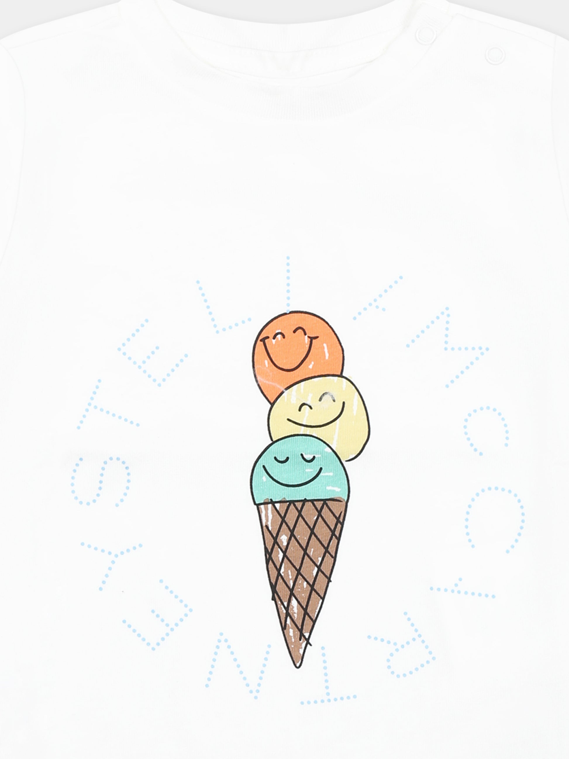 T-shirt bianca per neonata con gelato e logo,Stella Mccartney Kids,TW8601 Z0434 101
