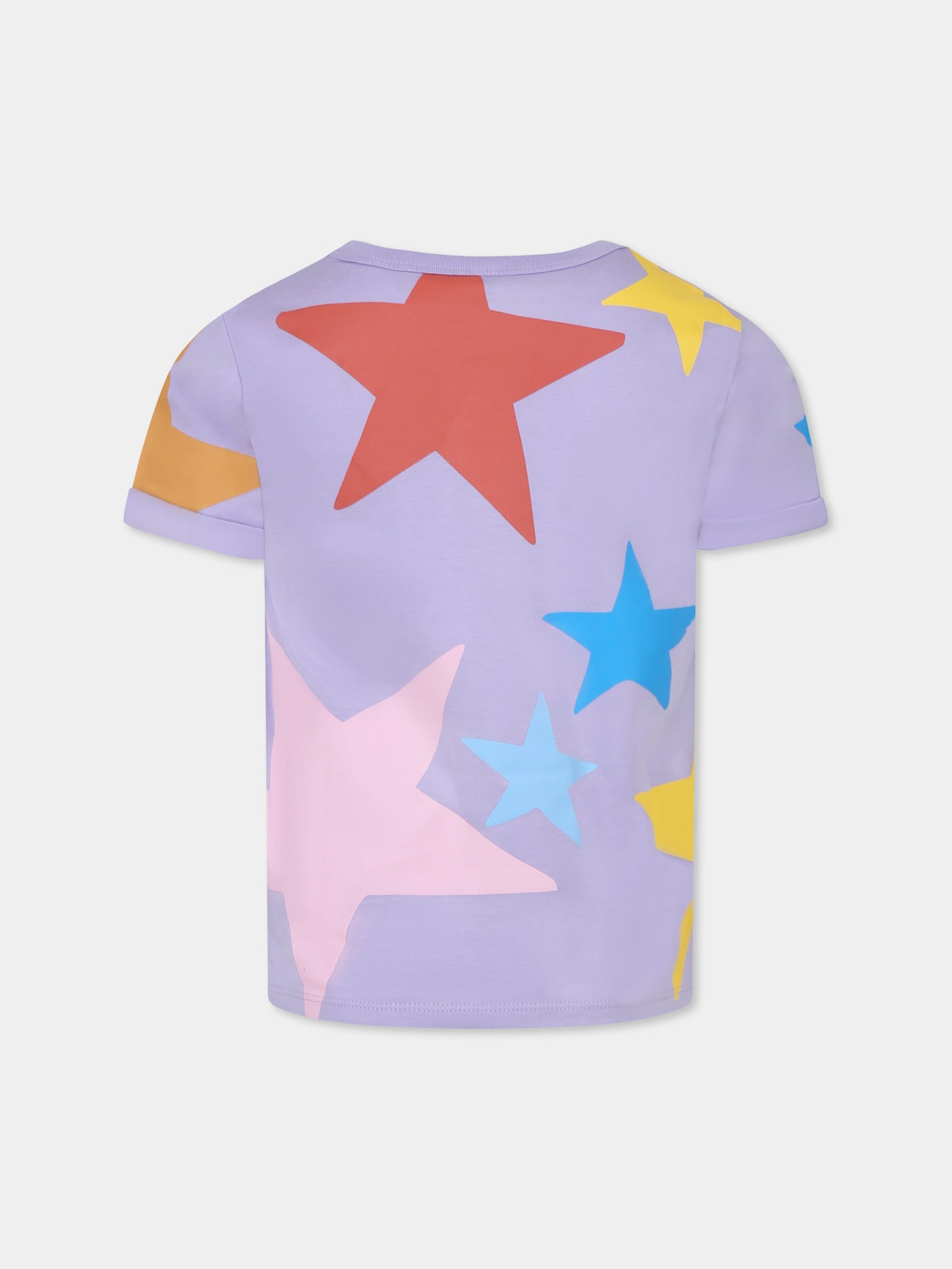 T-shirt viola per bambina con logo e stelle,Stella Mccartney Kids,TW8B81 Z0913 522MC