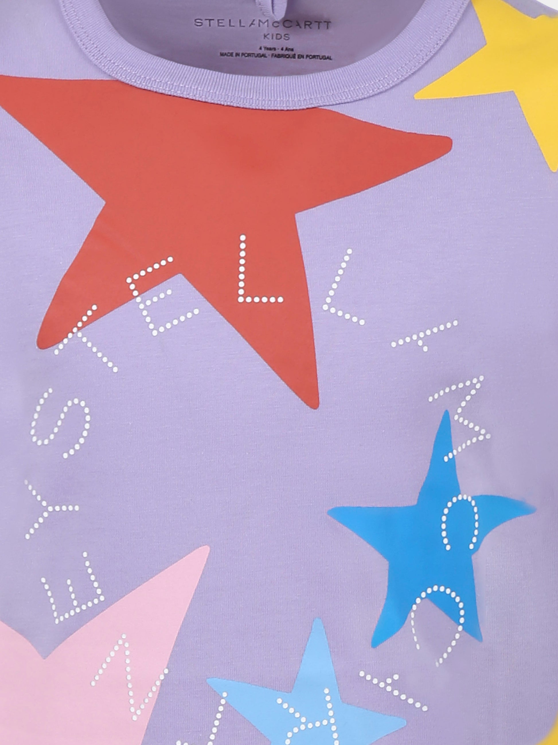 T-shirt viola per bambina con logo e stelle,Stella Mccartney Kids,TW8B81 Z0913 522MC