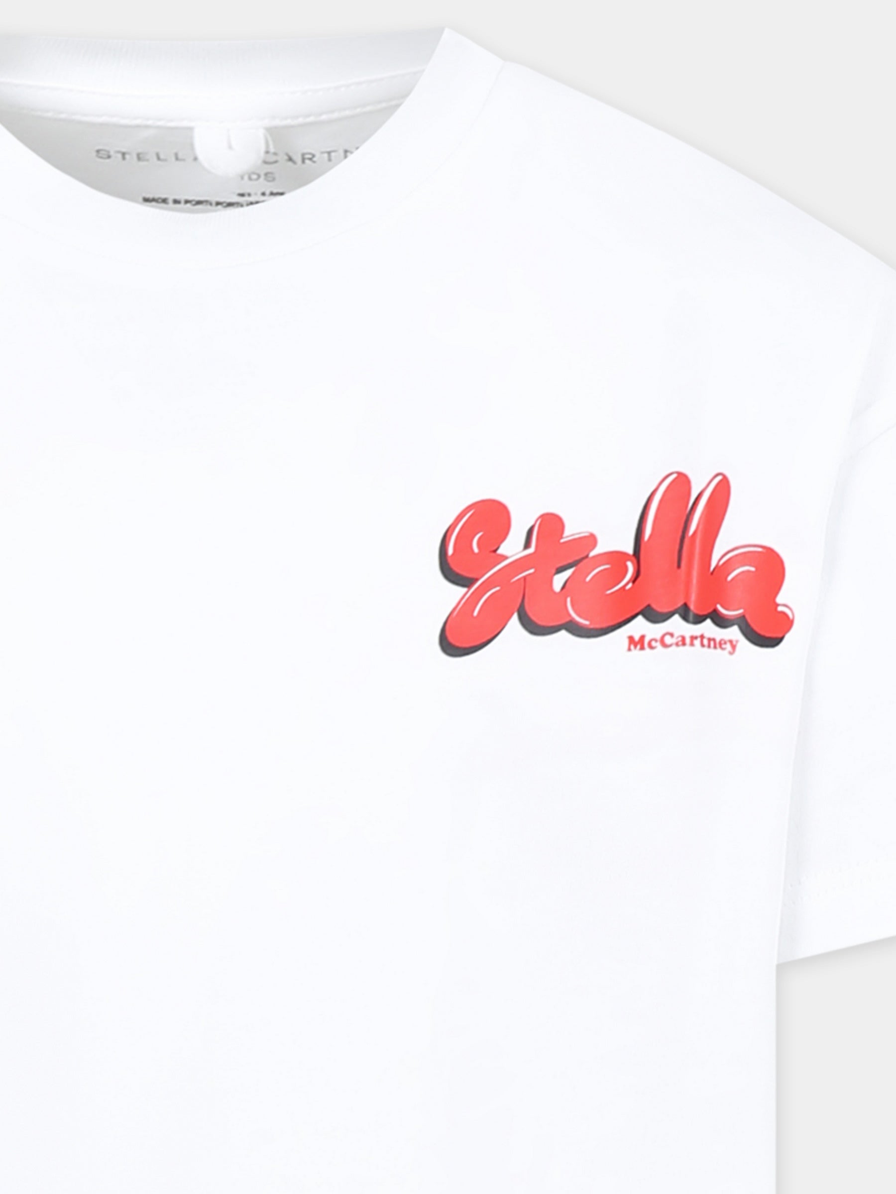 T-shirt bianca per bambina con logo e pattini,Stella Mccartney Kids,TW8D01 Z0434 100
