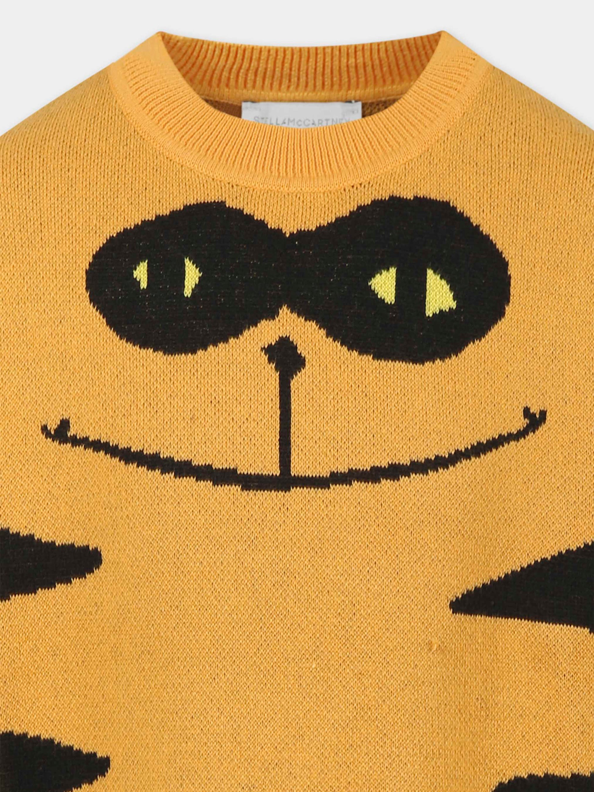Maglione arancione per bambino con gatto,Stella Mccartney Kids,TW9P10 Z1876 465