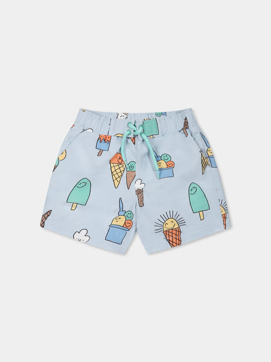 Boxer mare celeste per neonato con stampa gelato all over,Stella Mccartney Kids,TWC529 Z2757 652MC