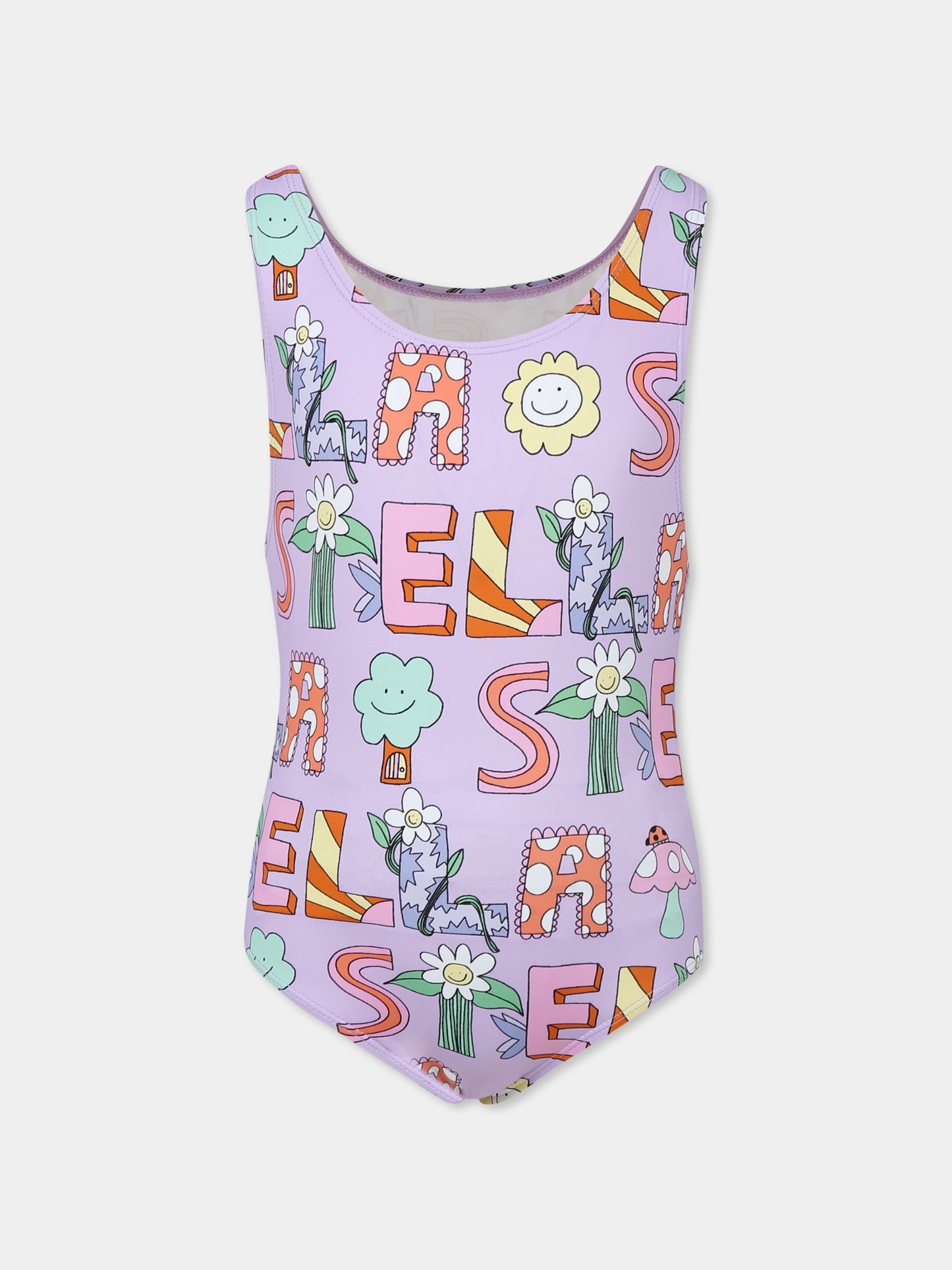 Costume intero viola per bambina con logo