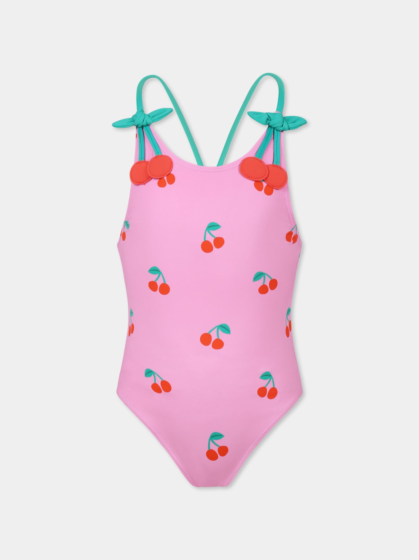 Costume intero rosa per bambina con ciliegie