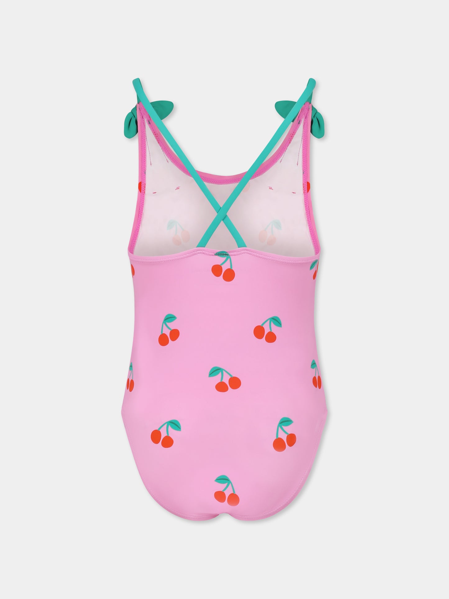 Costume intero rosa per bambina con ciliegie