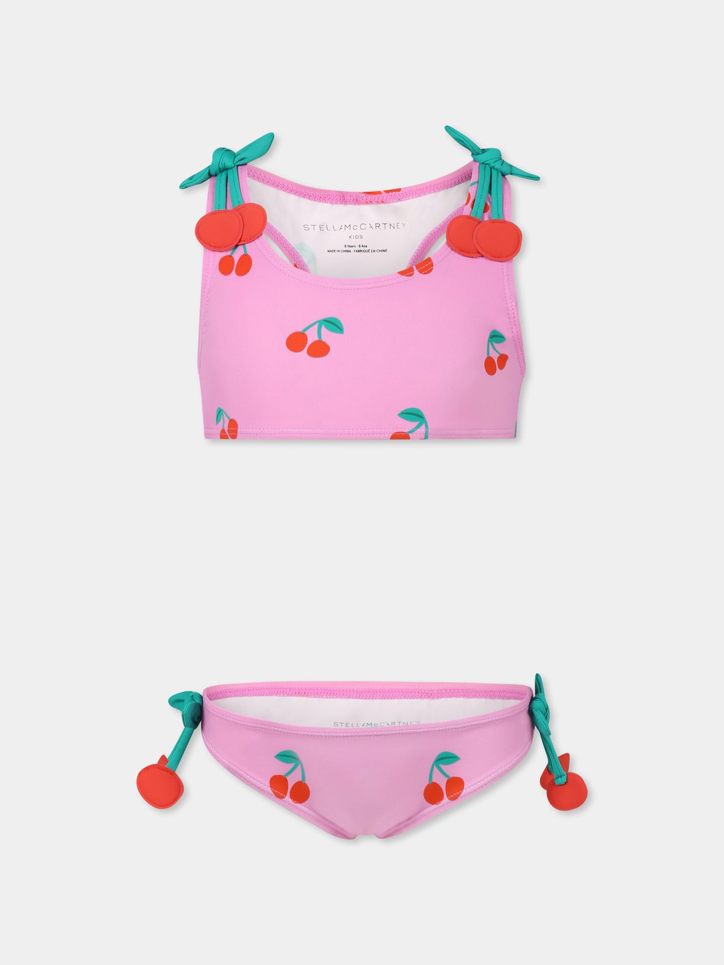 Bikini rosa per bambina con ciliegie