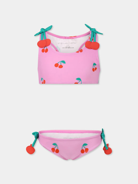 Bikini rosa per bambina con ciliegie