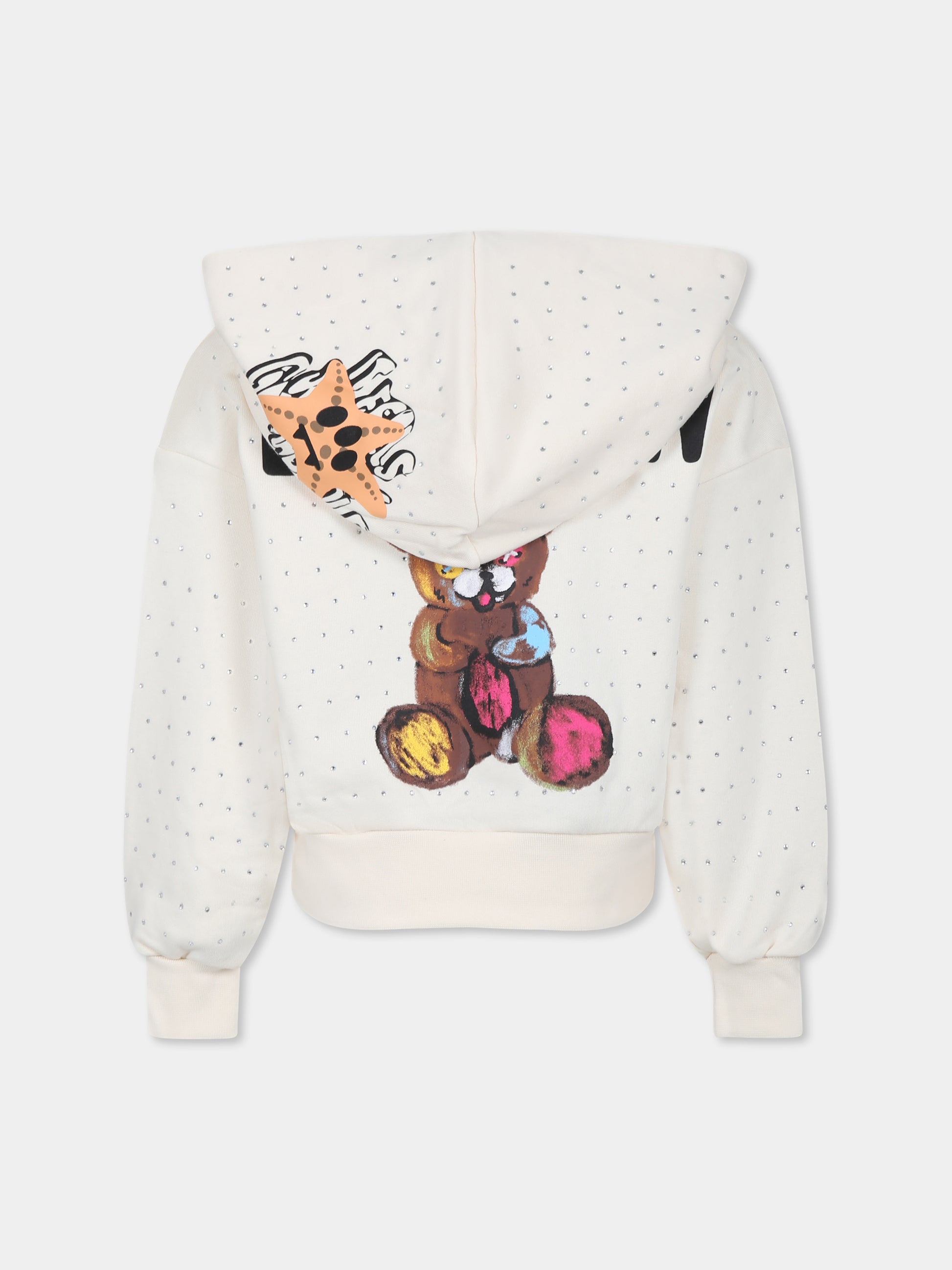 Felpa crop avorio per bambina con smile e strass,Barrow,S5BKJGHS140 013