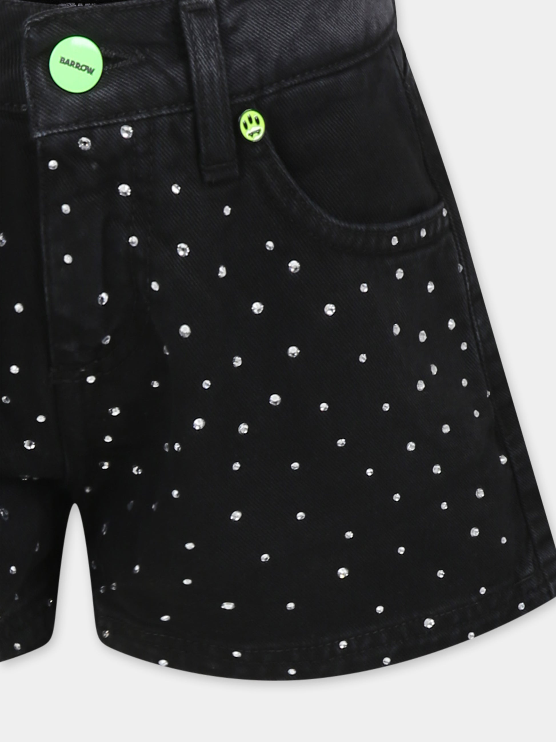 Shorts neri per bambina con strass,Barrow,S5BKJGSH113 127