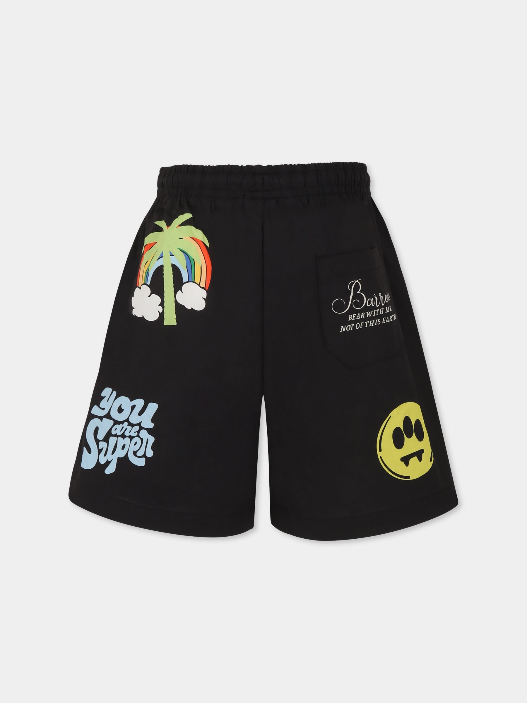 Shorts neri per bambini con smile e logo,Barrow,S5BKJUBE021 110