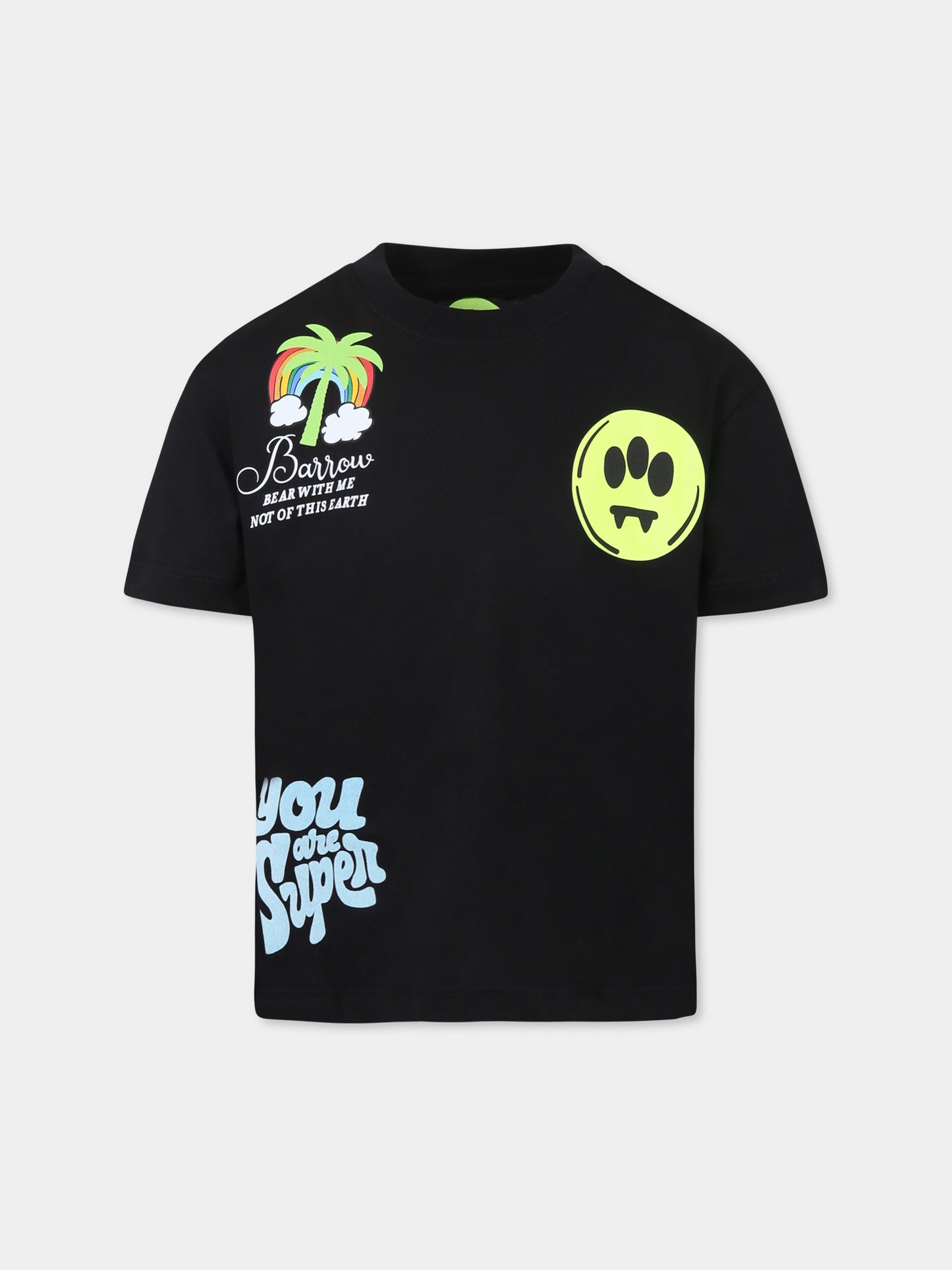 T-shirt nera per bambini con smile e stampa Bear