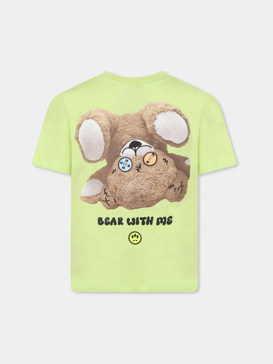 T-shirt verde per bambini con logo e stampa Bear