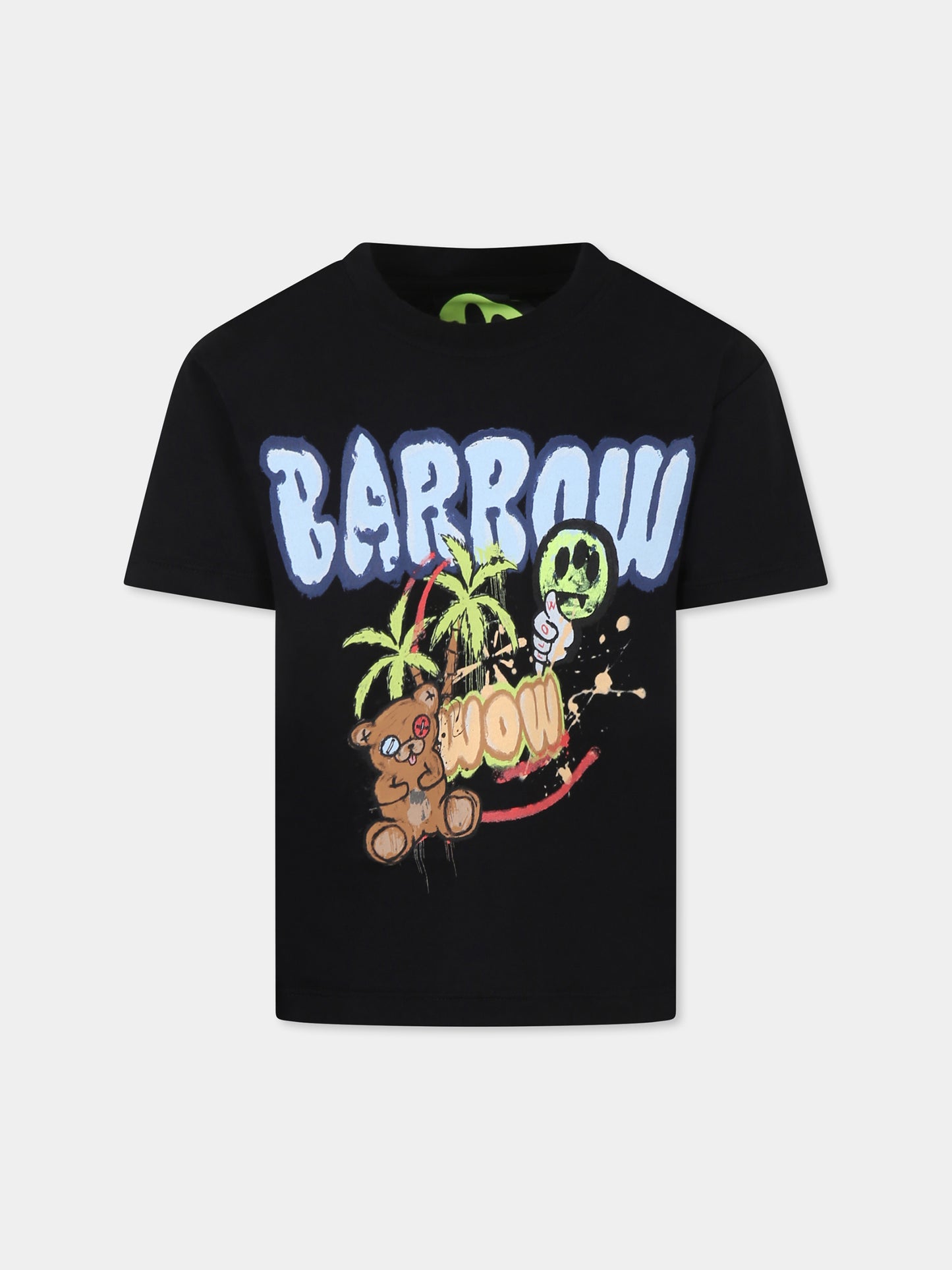 T-shirt nera per bambini con logo e stampa Bear
