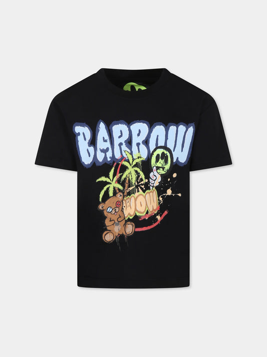 T-shirt nera per bambini con logo e stampa Bear