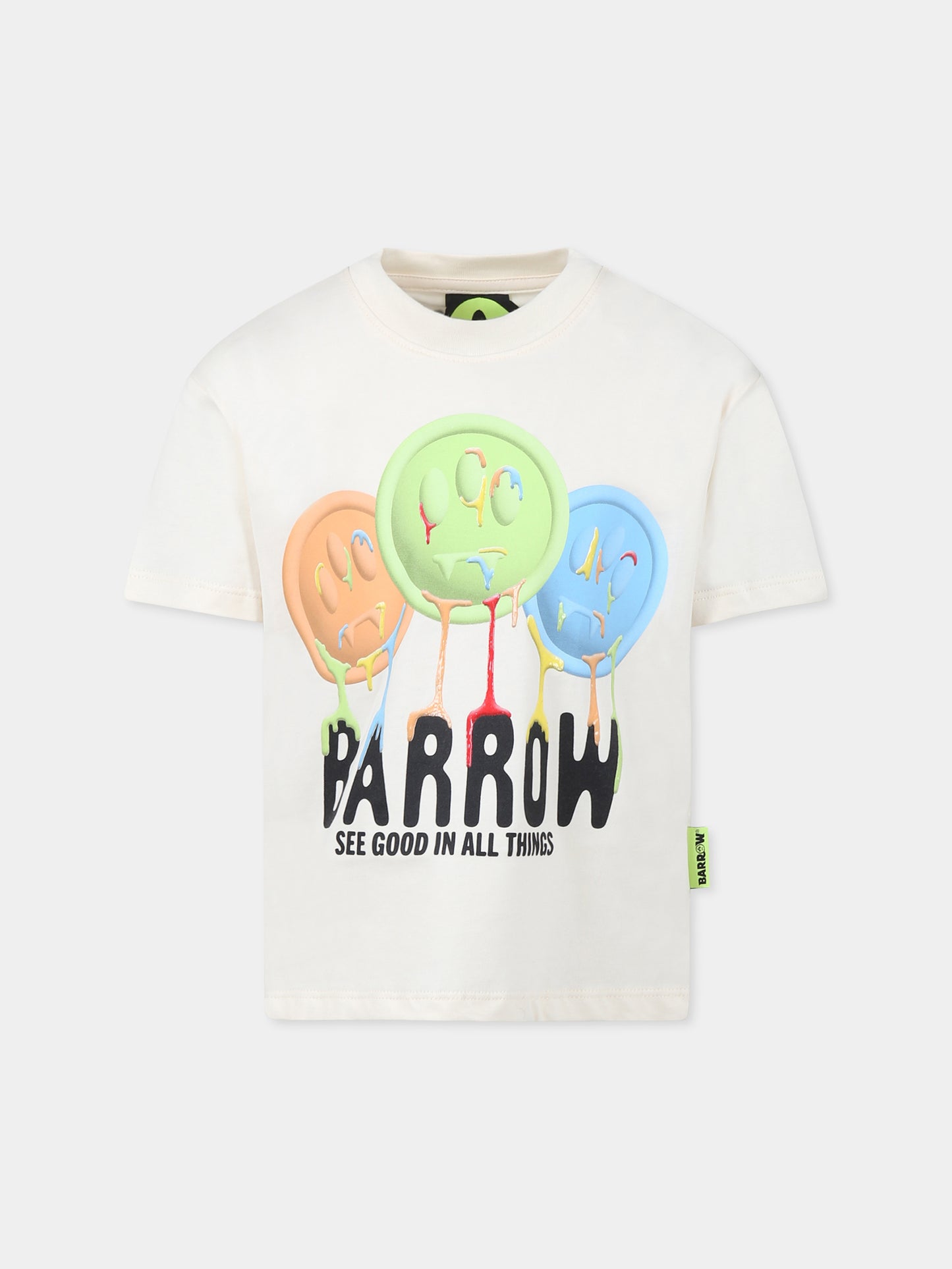 T-shirt avorio per bambini con logo e smile